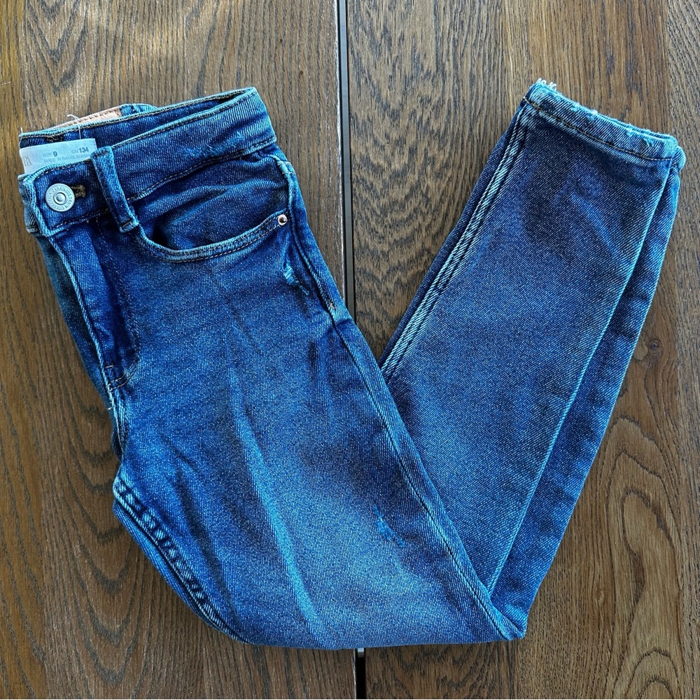 Zara Girls Distressed Denim Jeans Navy Blue | Size 9 - Picture 2 of 8